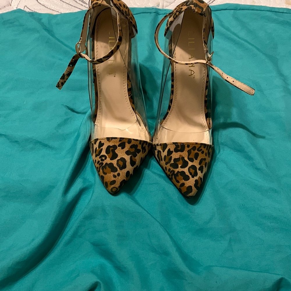 Liliana cheetah print and clear stilettos size 7m.